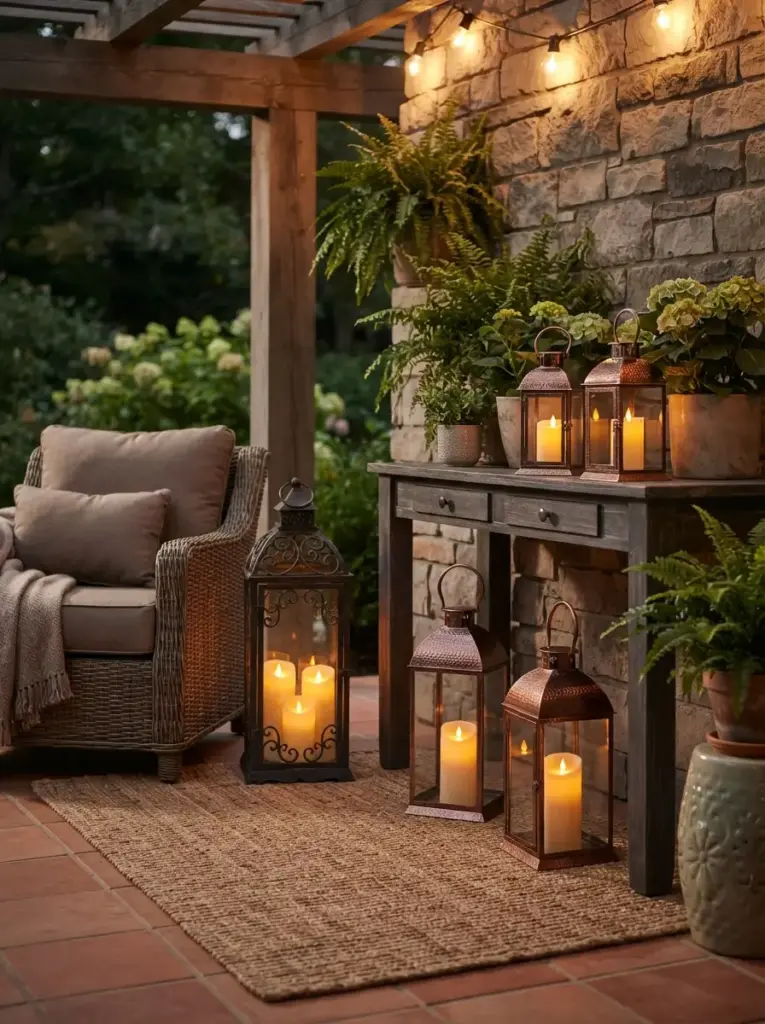 Add Flameless Candles Inside Weatherproof Lanterns