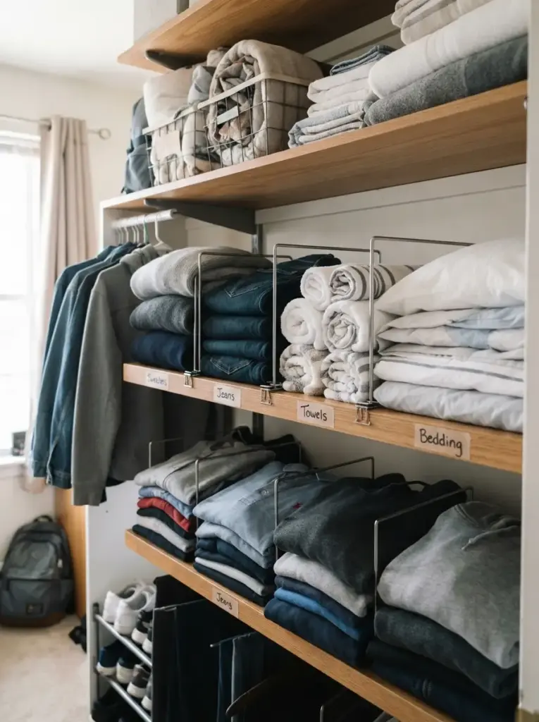 Add Shelf Dividers for Folded Clothes