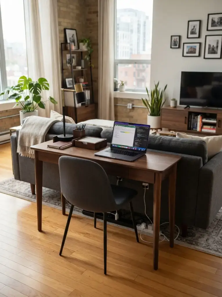 Add a Compact Work Zone Behind the Sofa