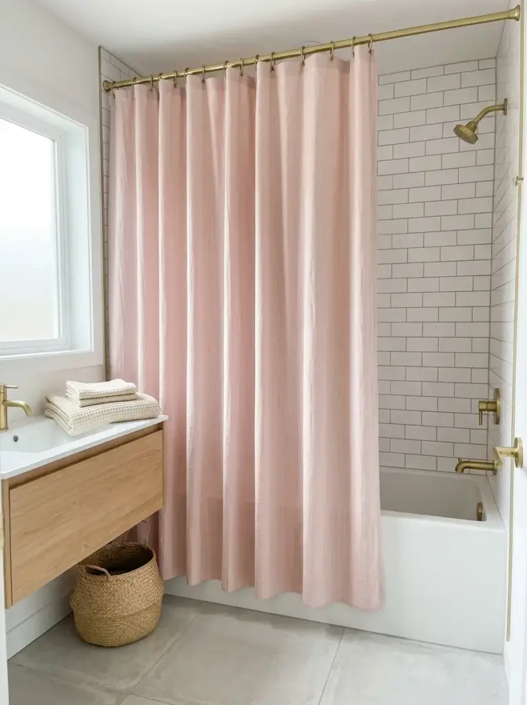 Add a Pink Shower Curtain as the Main Feature