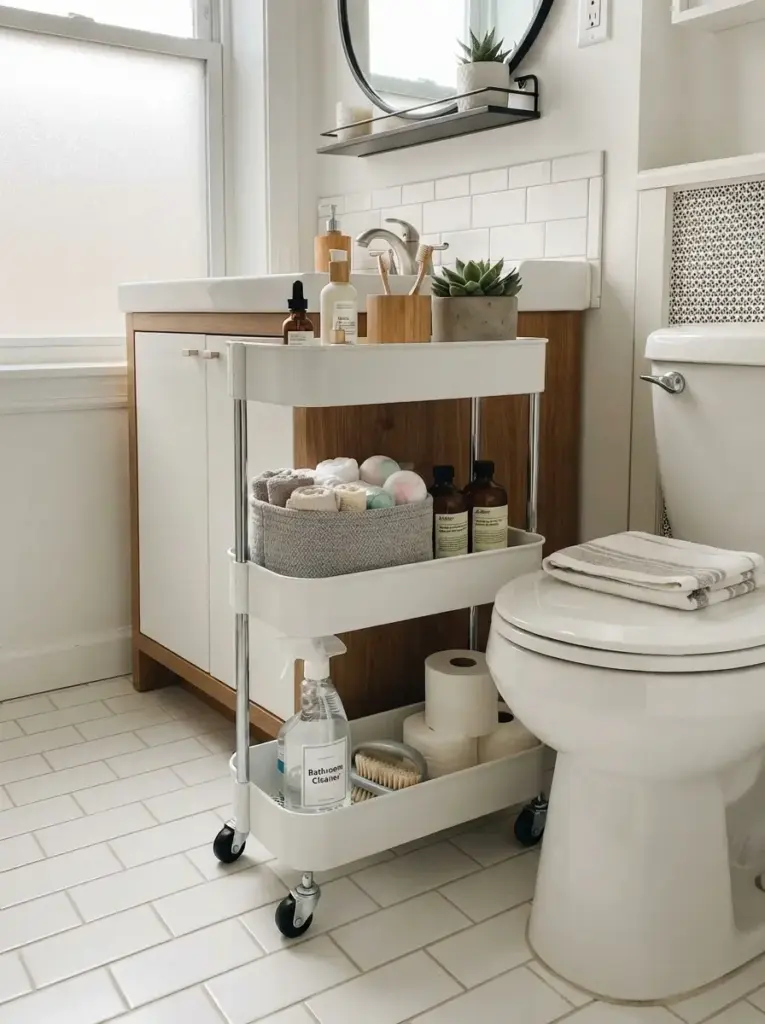 Add a Slim Rolling Cart Beside the Vanity