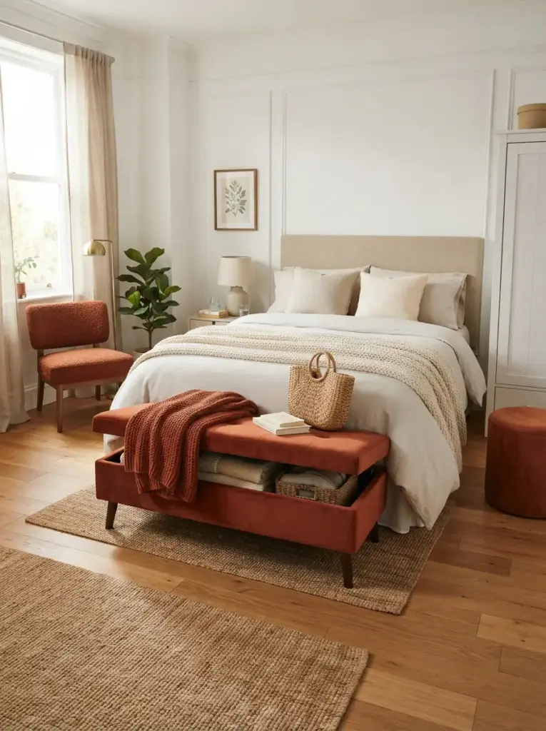 Add a Small Upholstered Bench or Accent Chair