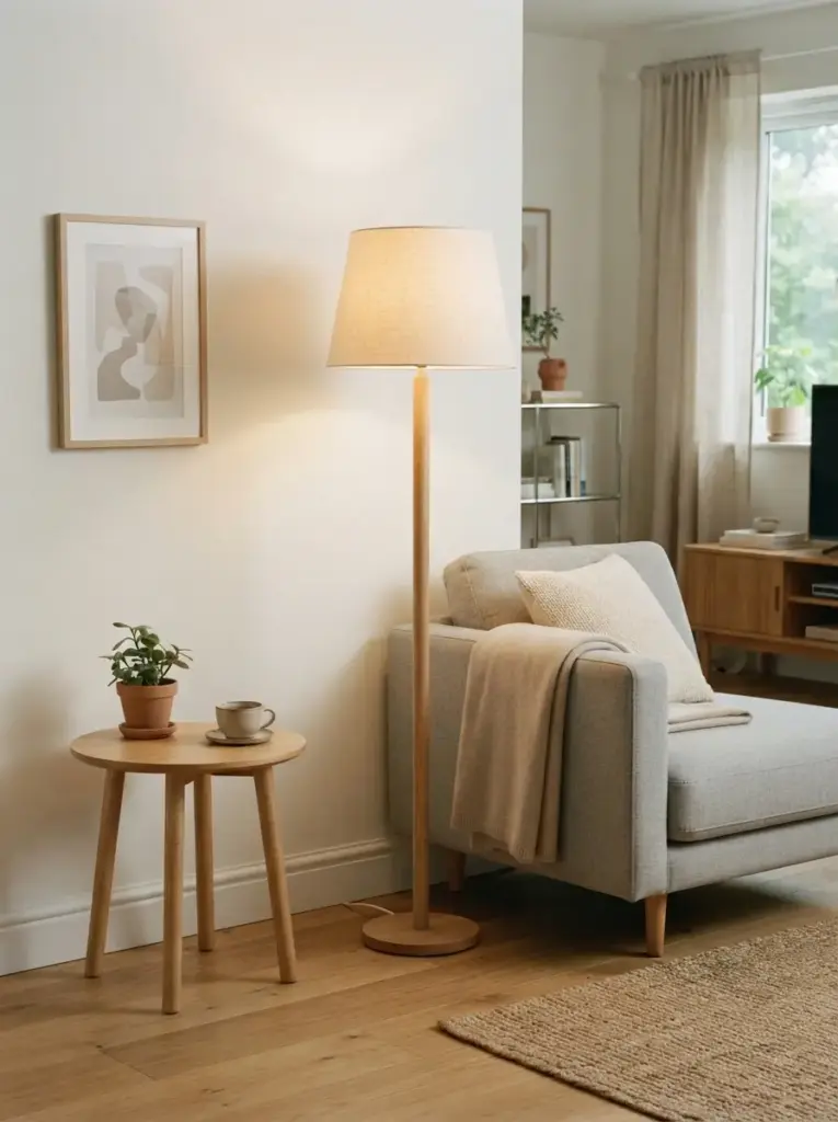 Add a Wooden Column Lamp for Warmth