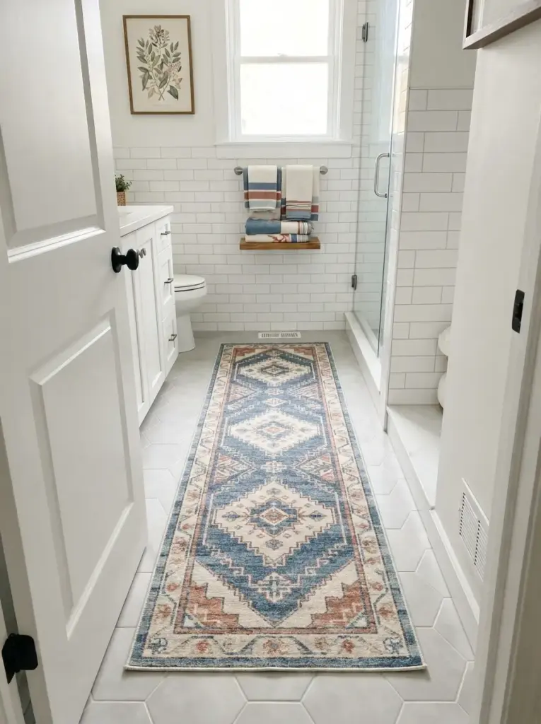 Add a washable runner or fitted bath mat