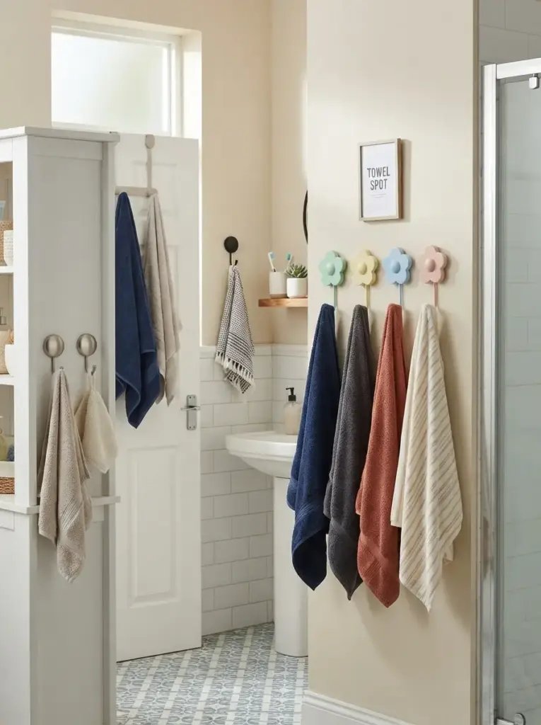 Add hooks where towels naturally land
