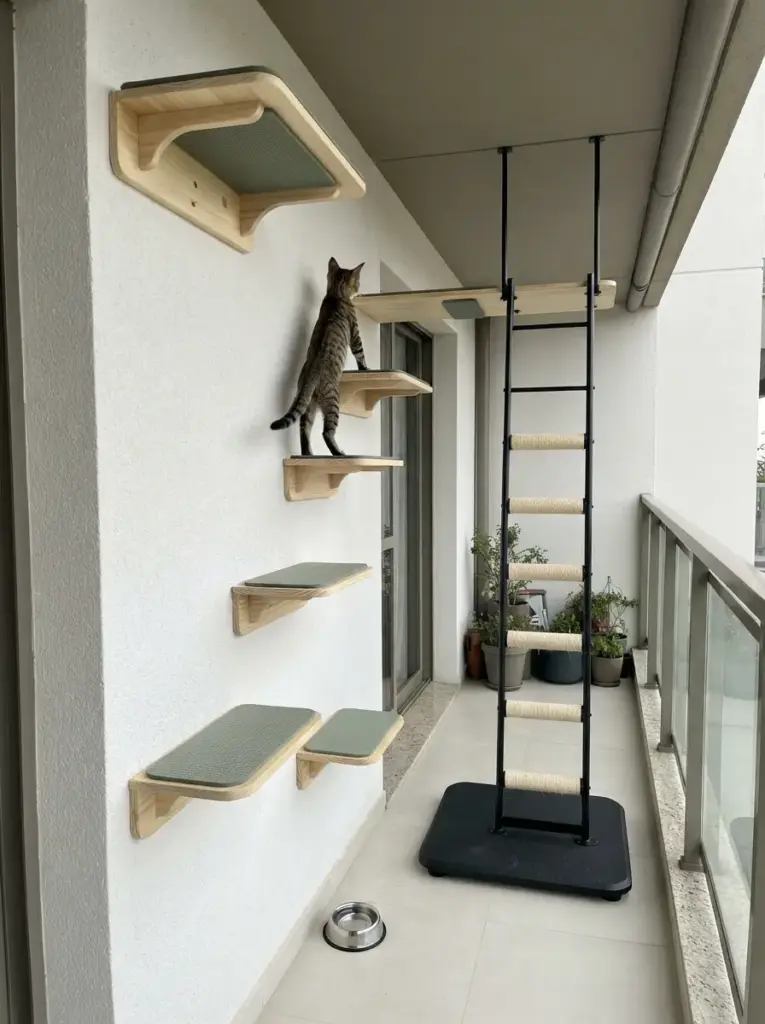 Add wall-side cat shelves or a freestanding tower