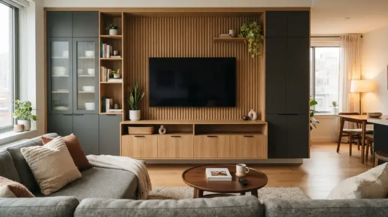 Apartment Living Room TV Wall Designs That Hide Clutter