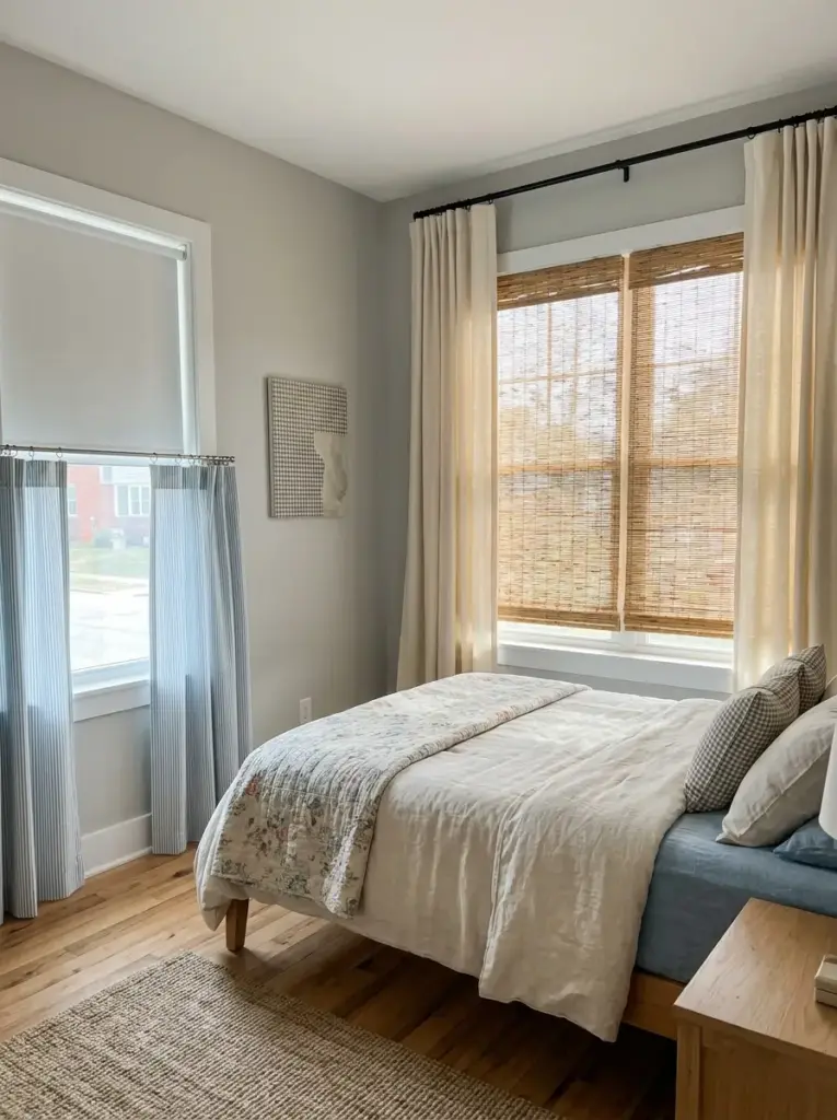 Bring in Woven Shades or Simple Cotton Curtains