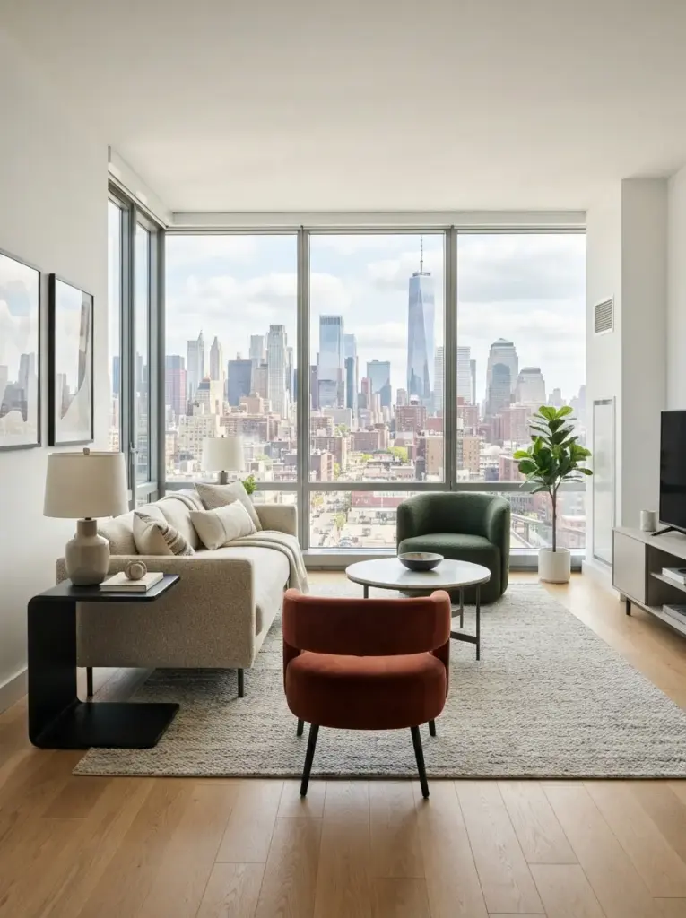 Choose low-profile seating near the glass