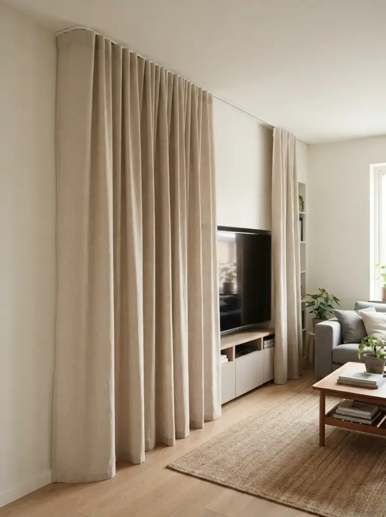 Create a Curtain-Covered Media Nook