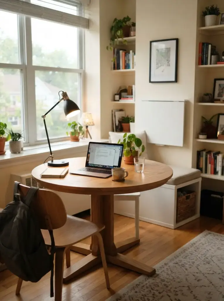 Create a compact dining and work corner