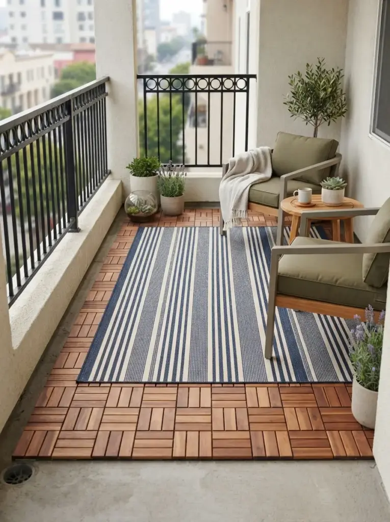 Define the Floor With Outdoor Tiles or a Rug