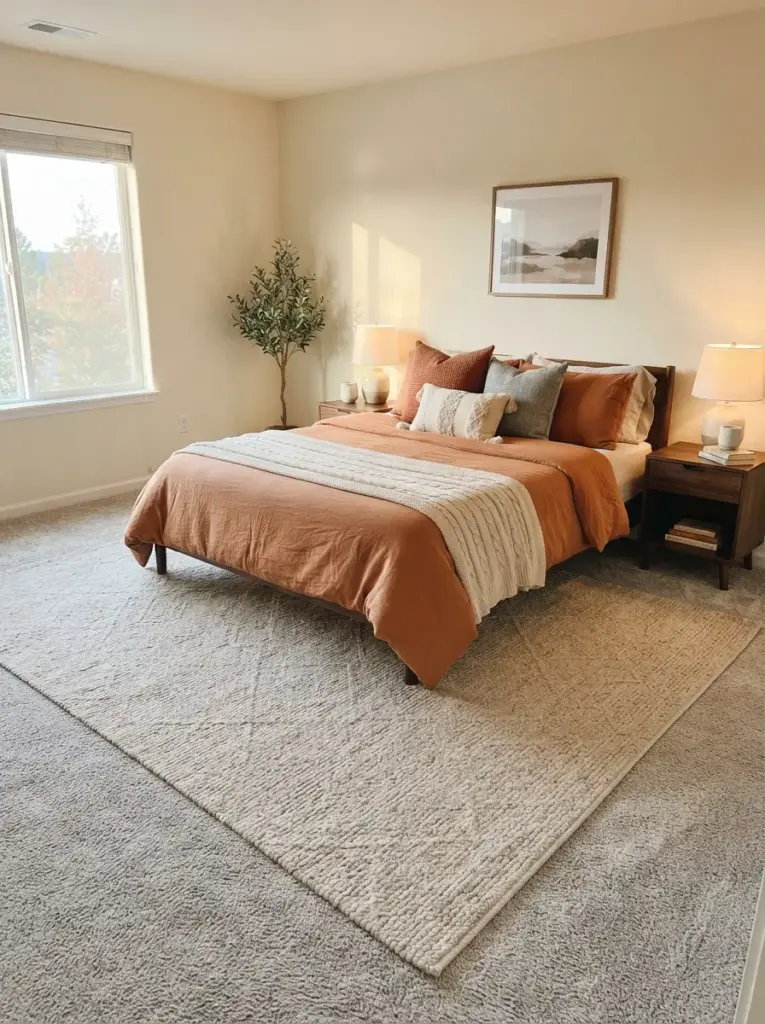 Ground the Bed with a Neutral Textured Rug