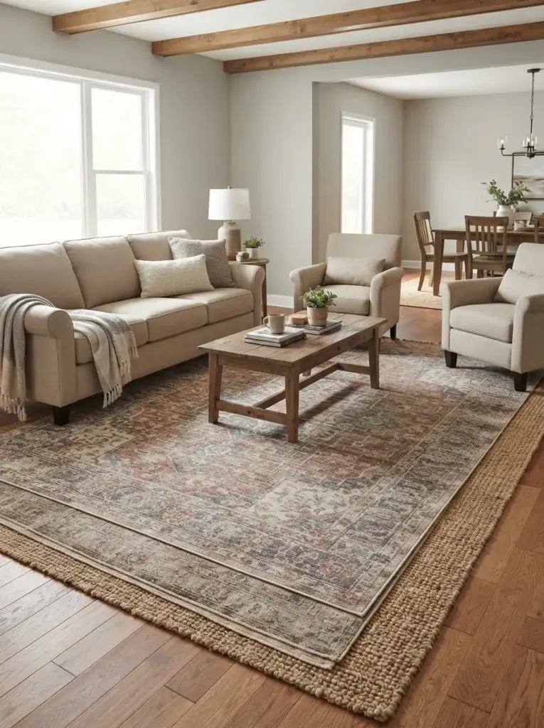 Ground the Seating Area With a Traditional Rug
