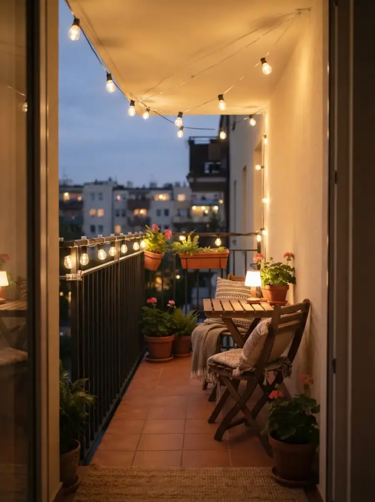 Hang Warm White String Lights Along the Ceiling