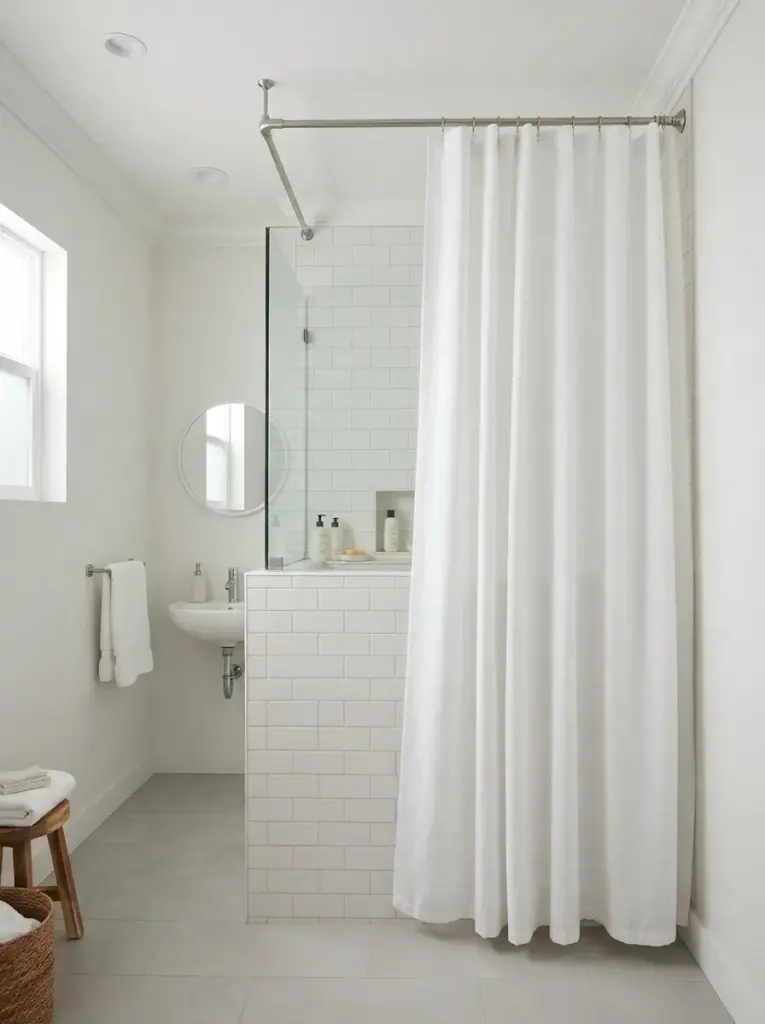 Hang the shower curtain higher