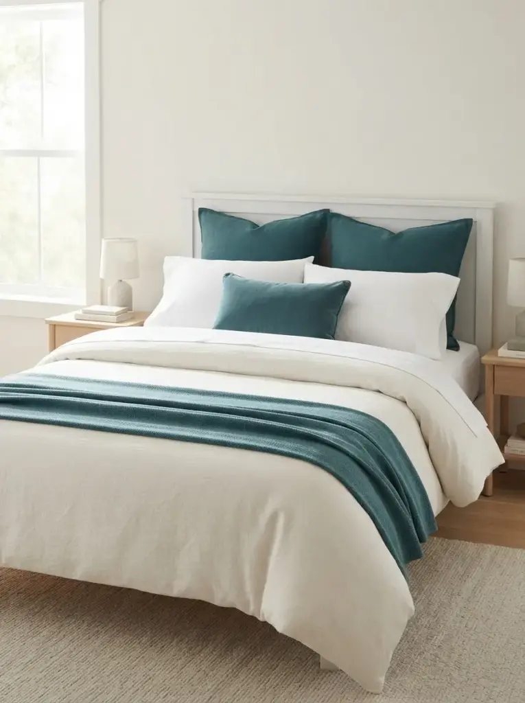 Layer White Bedding with Teal Accents