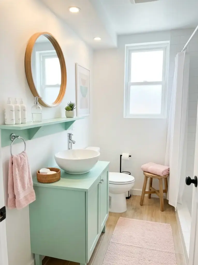 Mix Mint Green with Pale Pink for Small Bathrooms