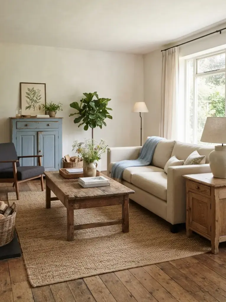 Mix One Weathered Wood Piece With Cleaner Furniture