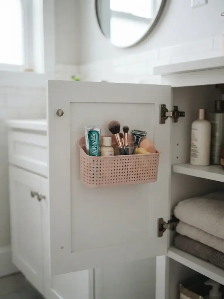 Mount Adhesive Baskets Inside Cabinet Doors