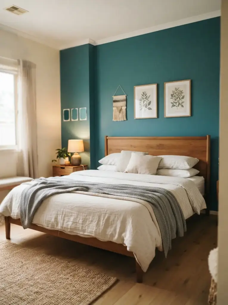 Paint One Teal Wall Behind the Bed