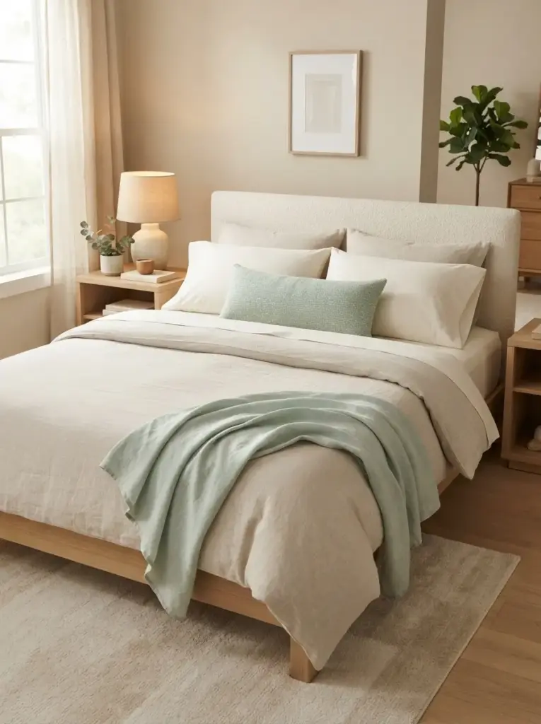 Pair Mint Walls With Warm White Bedding