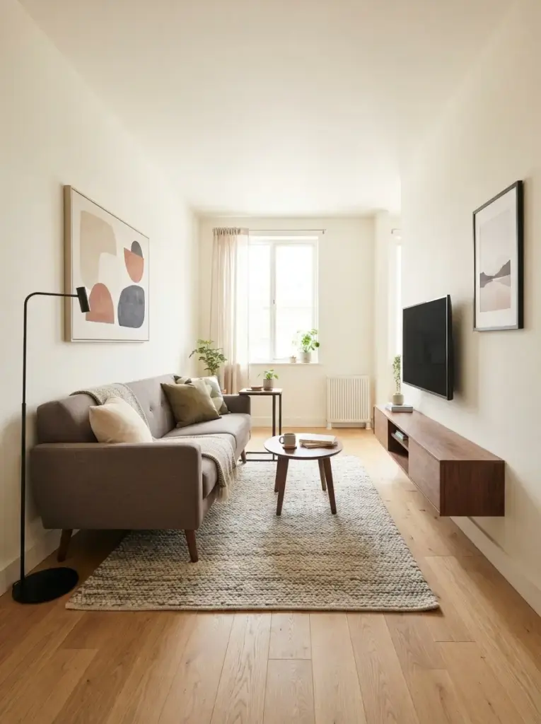 Place a Compact Couch Against the Longest Wall