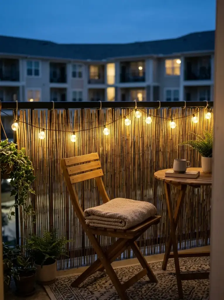 Reed Fencing with String Lights