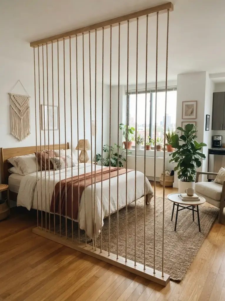 Rope, Cord, or Macrame Partitions With Clean Lines