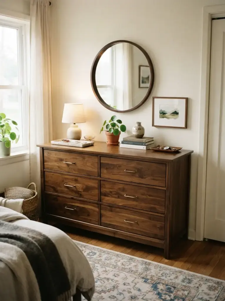Style a Dark Wood Dresser as the Main Storage Piece