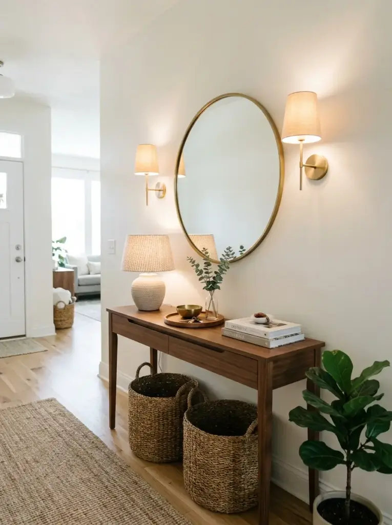 Style a console table with wall decor above it
