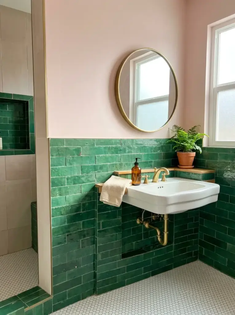 Try Green Tile with Pale Pink Paint
