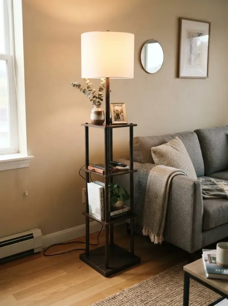 Try a Shelf Floor Lamp for Light and Storage