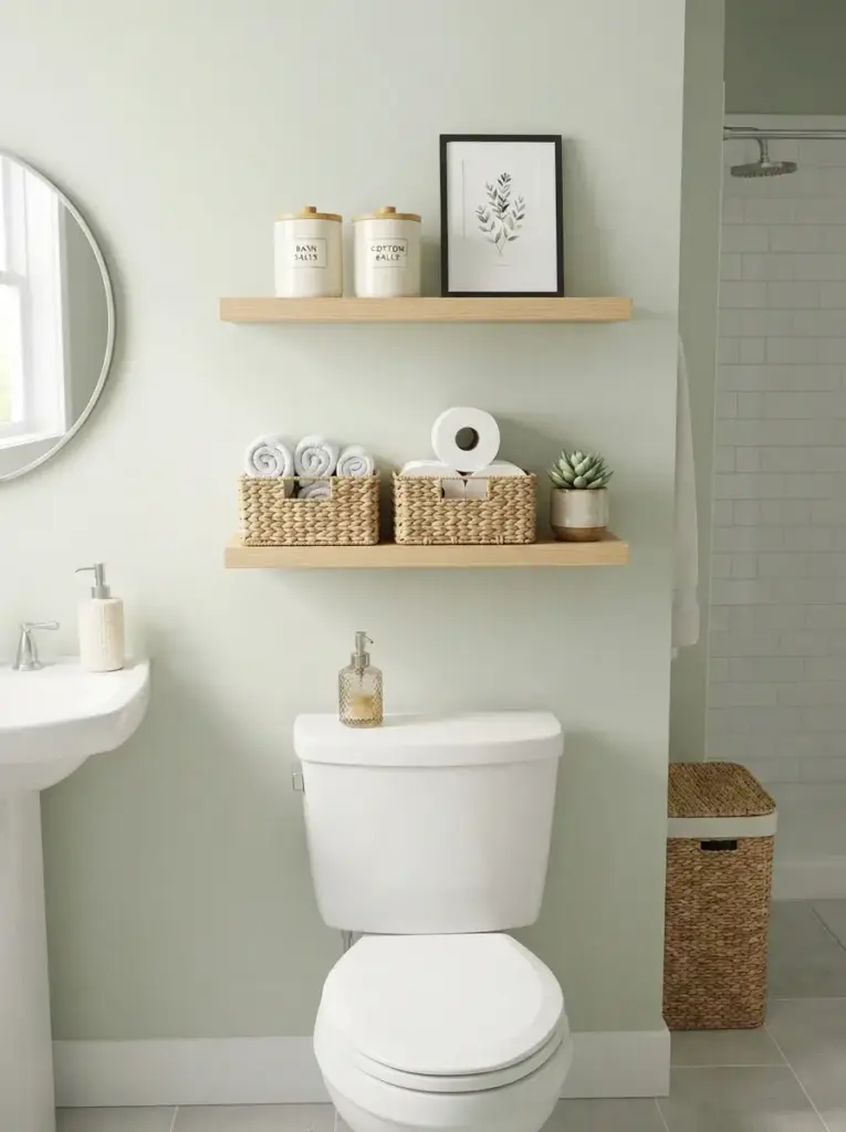 Turn the wall above the toilet into storage