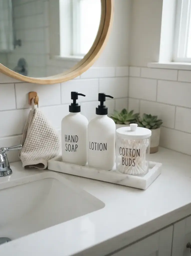 Upgrade the vanity with matching refillable containers