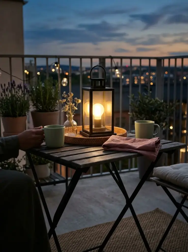Use Battery Lanterns on a Small Bistro Table