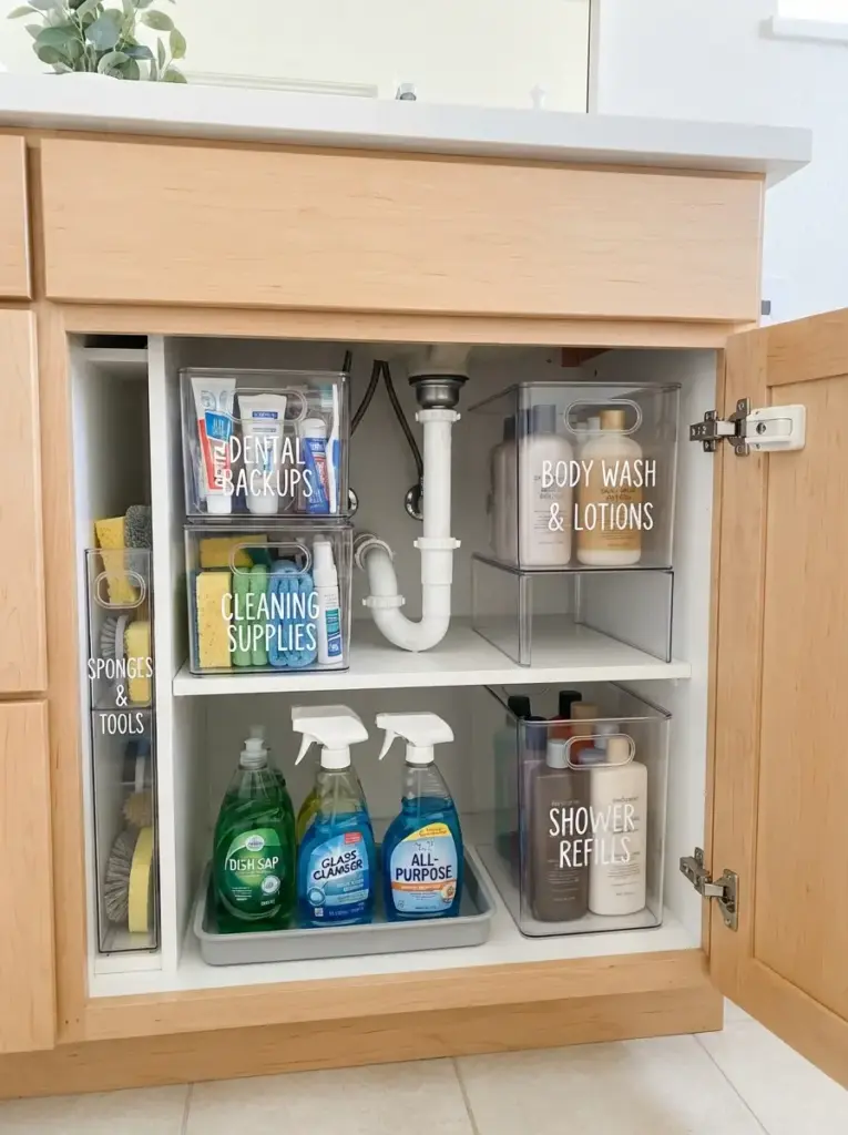 Use Clear Stackable Bins Under the Sink