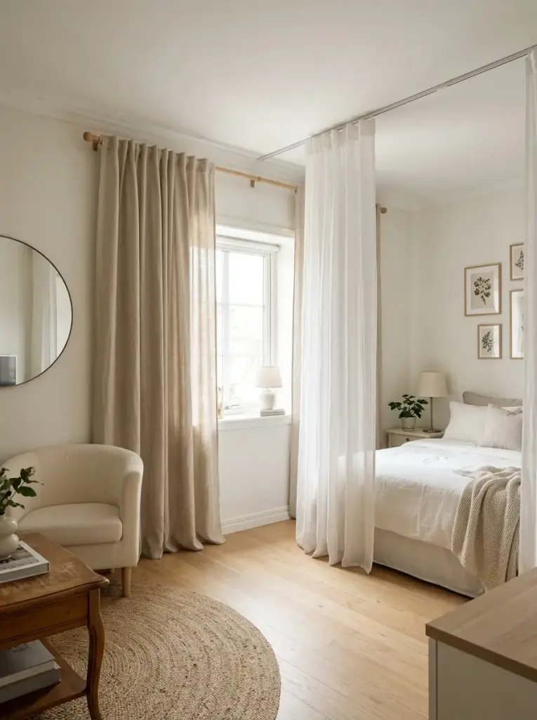 Use Curtains to Soften and Stretch the Room