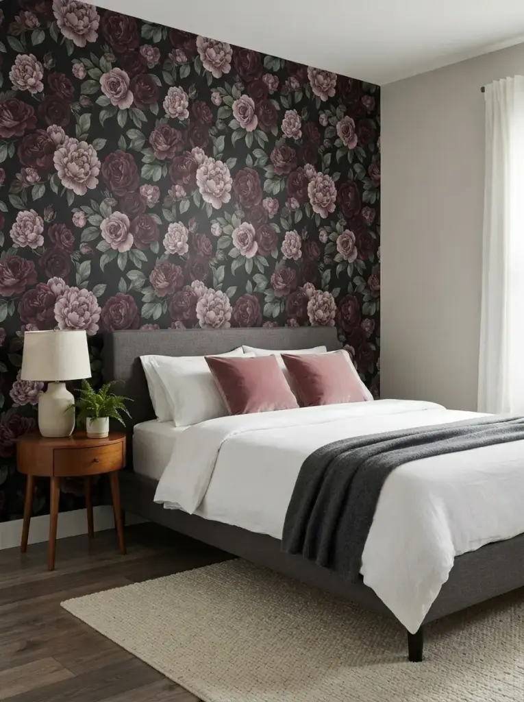 Use Dark Floral Wallpaper on One Defined Area