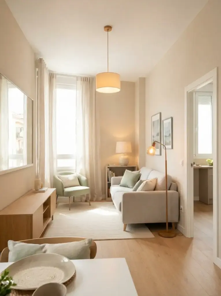 Use Light Colours and Layered Lighting to Open the Space
