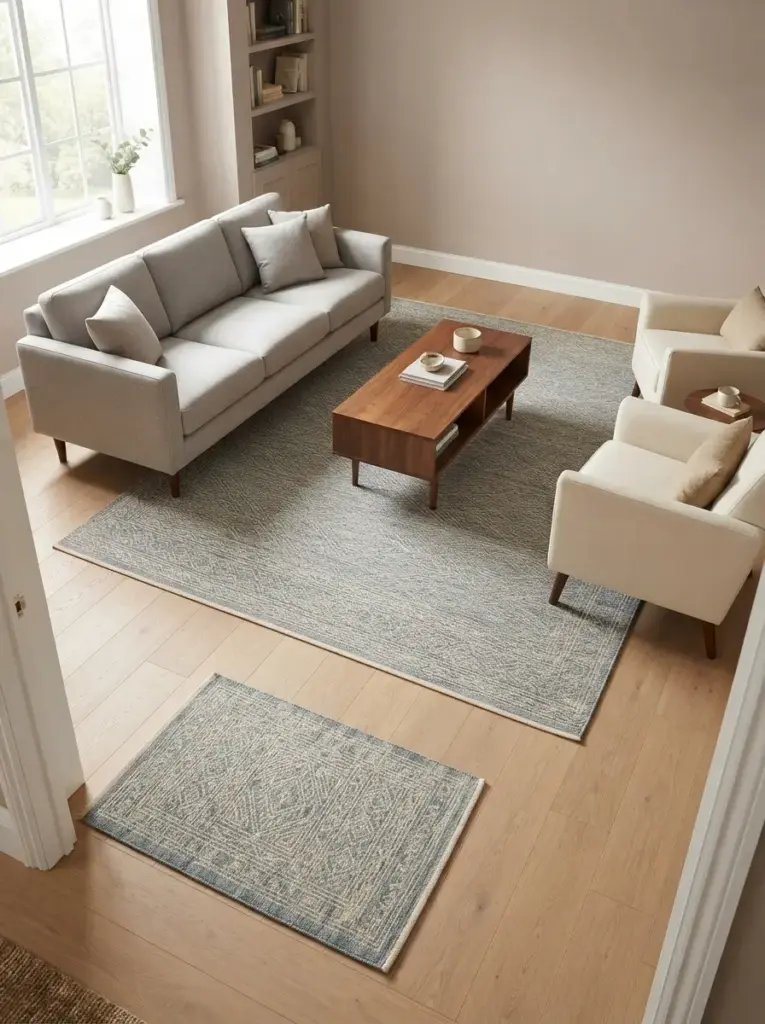 Use One Large Rug Instead of Several Tiny Rugs