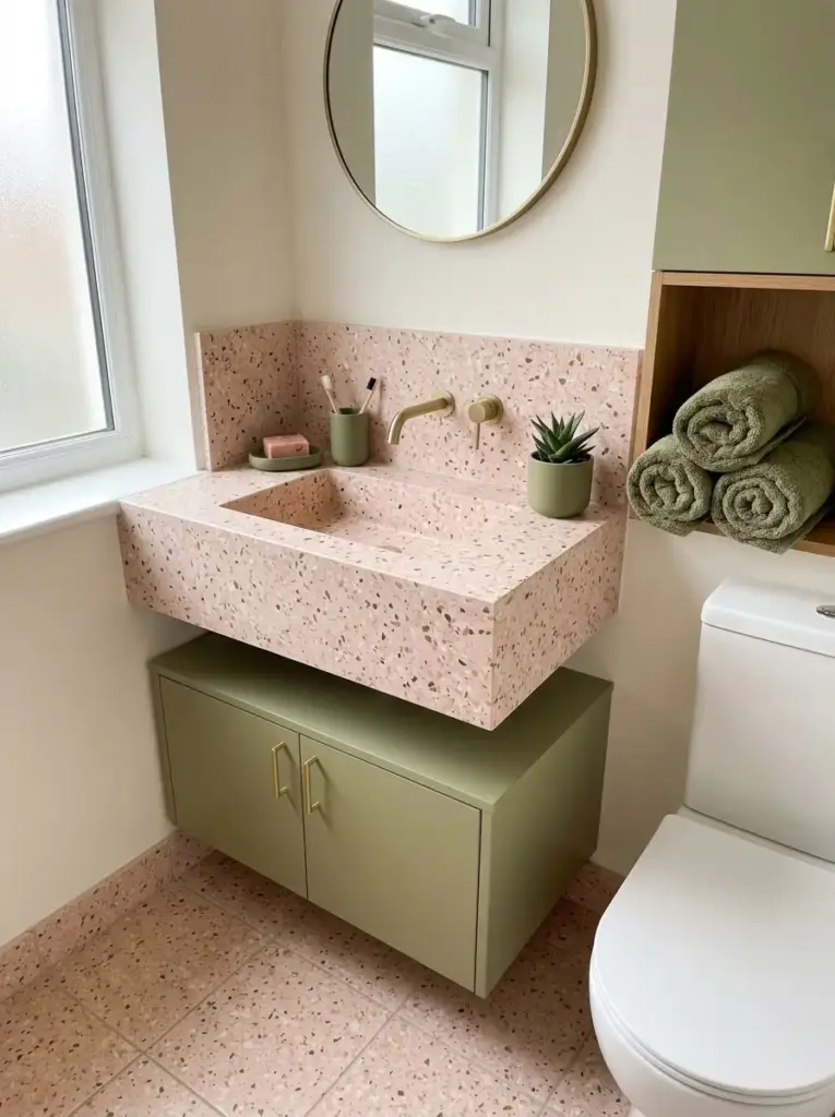 Use Pink Terrazzo with Green Accessories