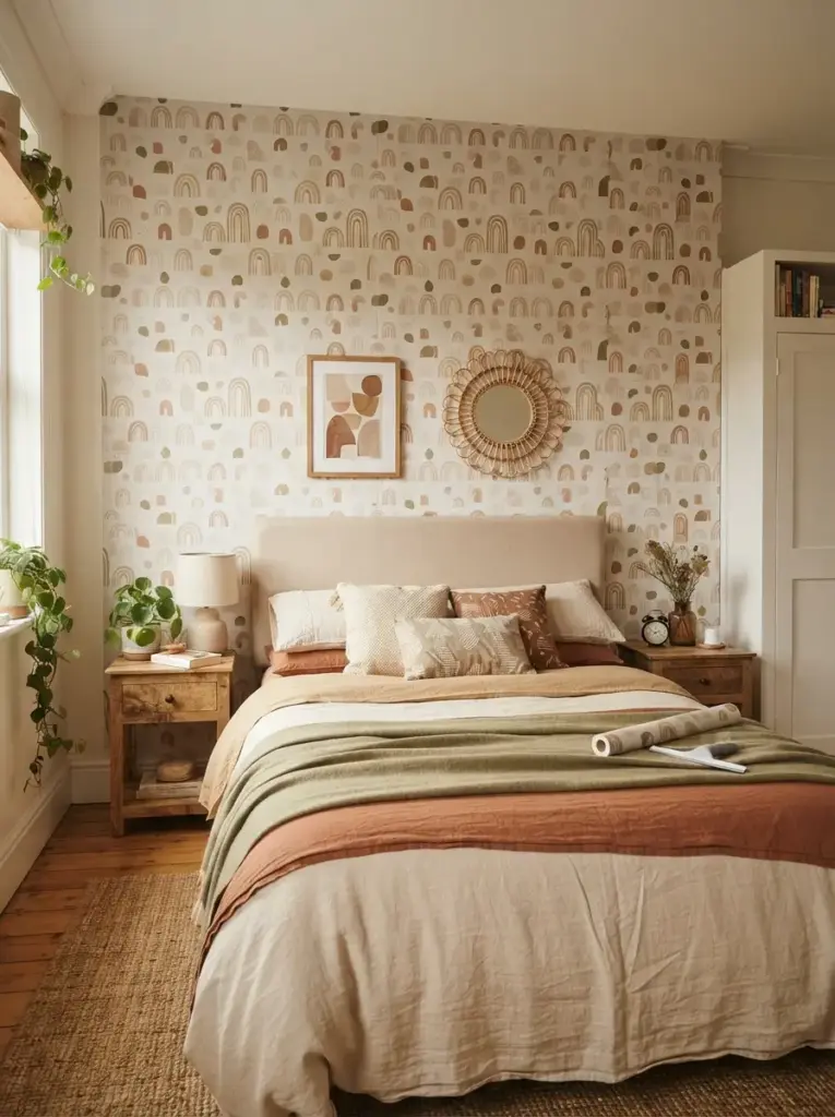 Use Removable Wallpaper Behind the Bed