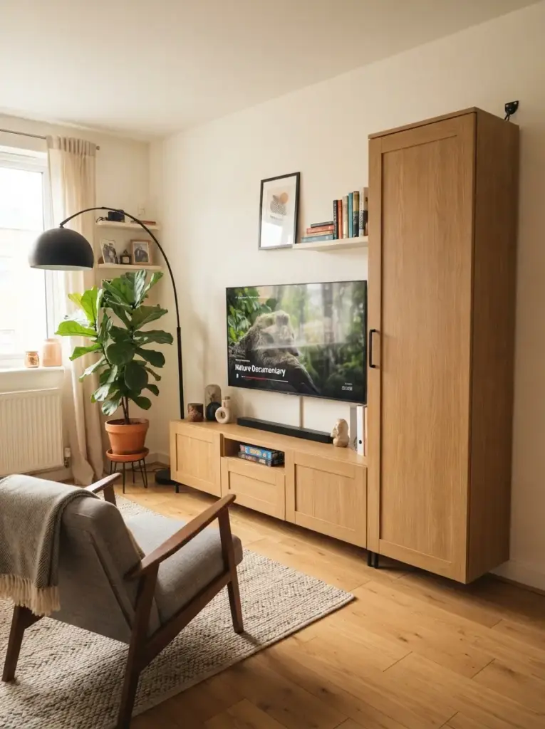 Use Tall Closed Cabinets on One Side