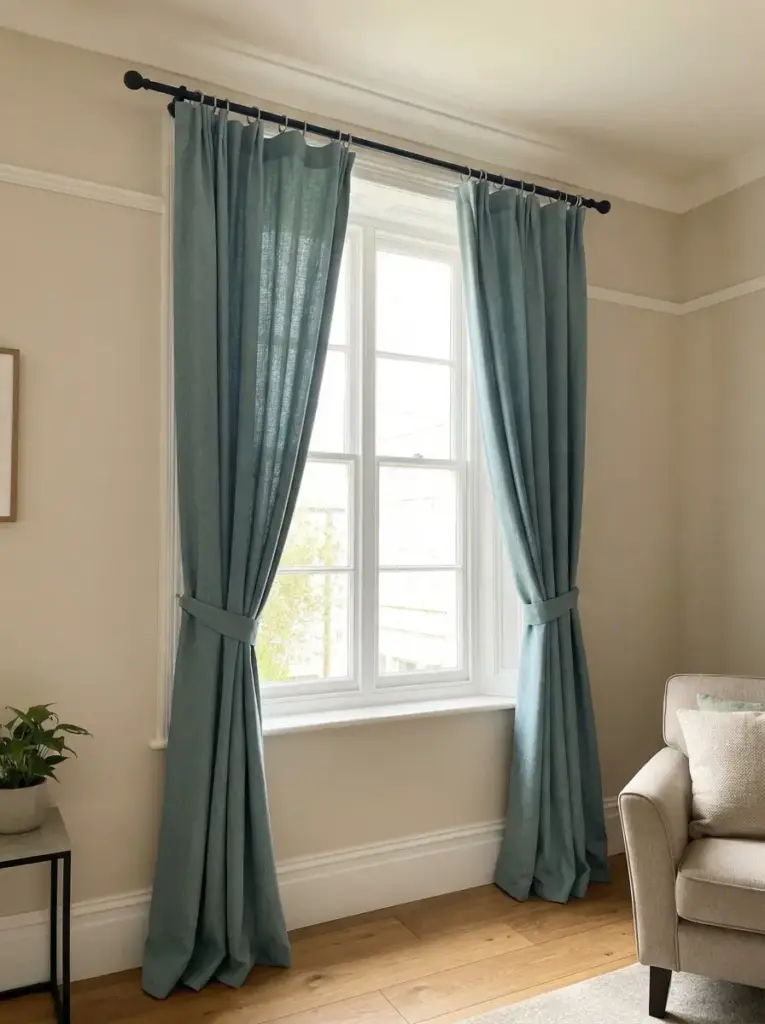 Use Teal Curtains as a Framing Device