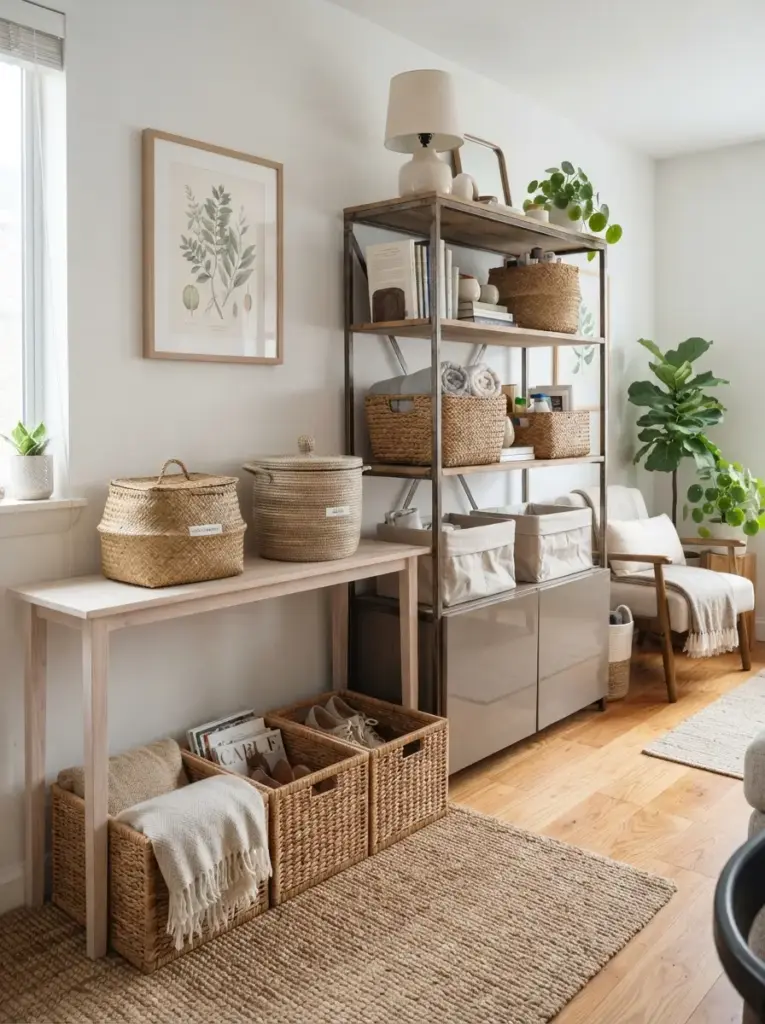 Use Woven Storage Instead of Decorative Clutter