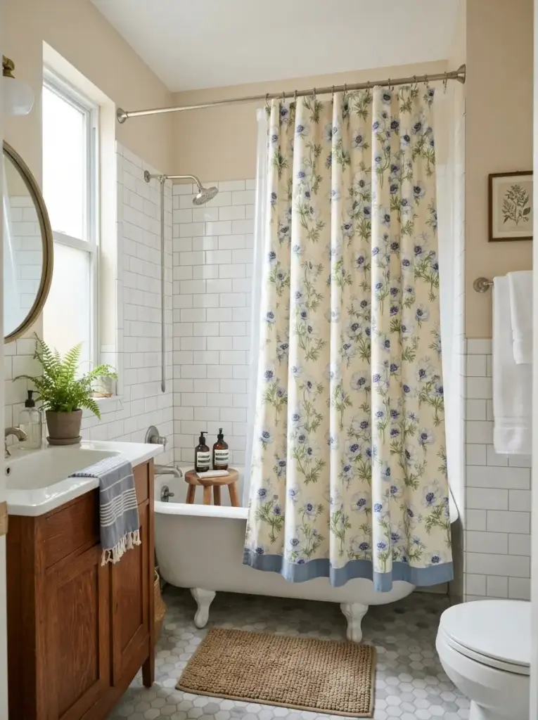 Use a Shower Curtain as the Main Feature