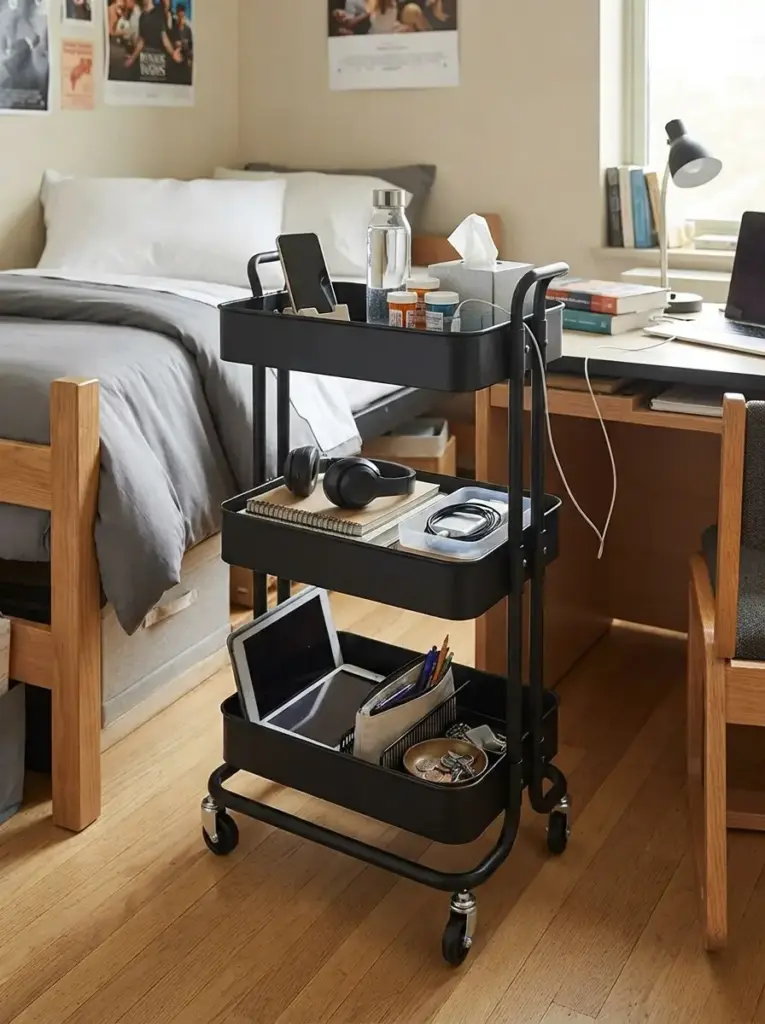 Use a Slim Rolling Cart Beside the Bed