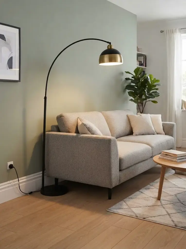 Use an Arc Lamp Over a Sofa Without a Side Table