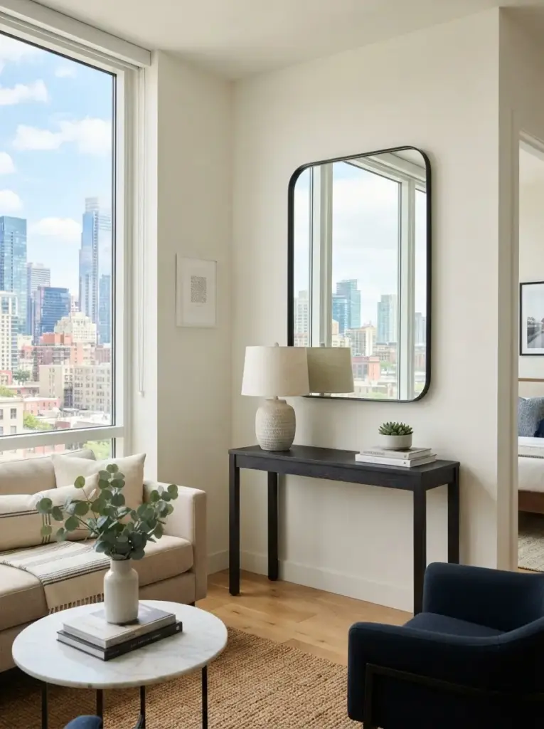 Use mirrors to spread light rather than fake space